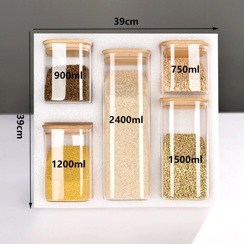 Wholesale Square High Borosilicate Glass Bottles Storage Jar Airtight Food Storage Containers With Bamboo Lid