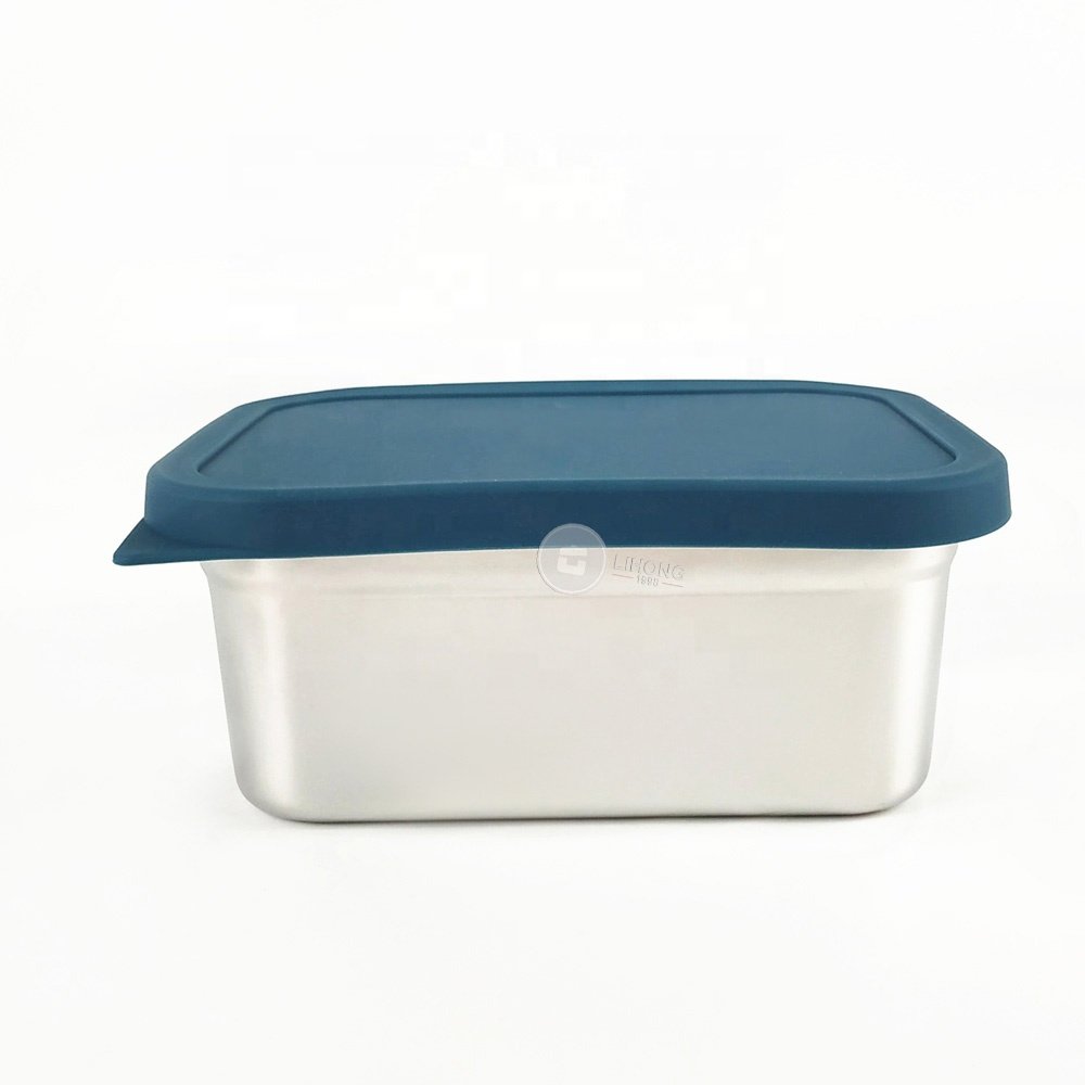 Rectangle Leak-proof Snack Box Containers Set of 3 Stainless Steel Food Storage Containers with Silicone Lids