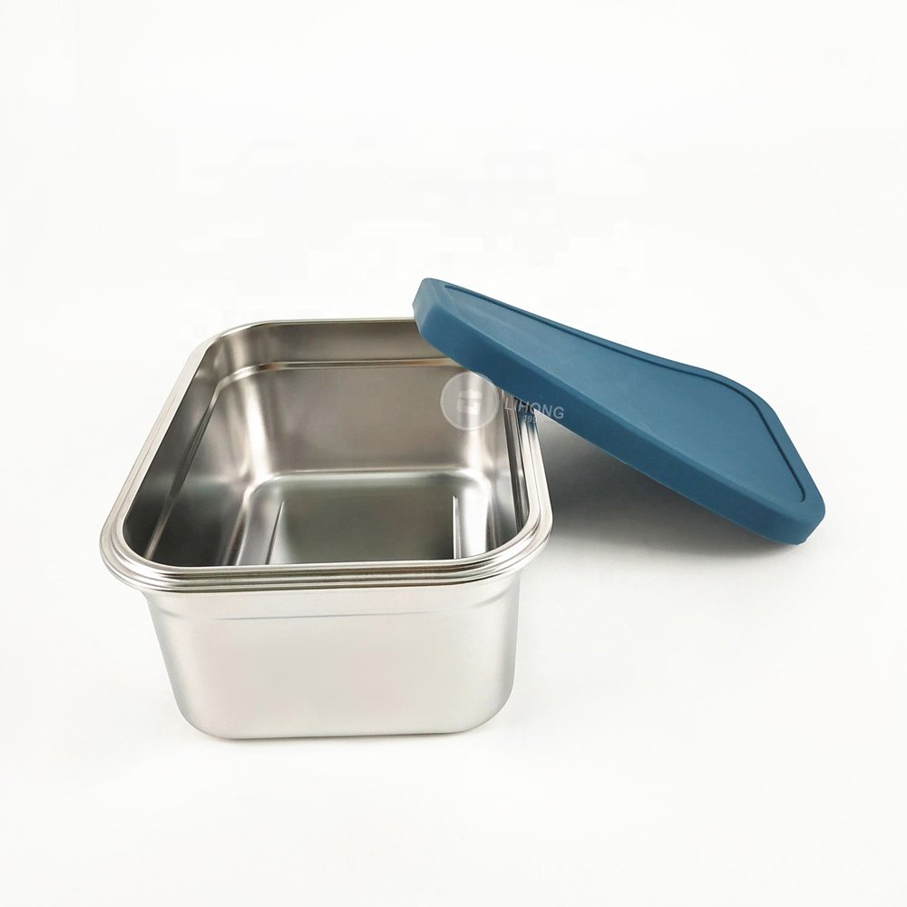 Rectangle Leak-proof Snack Box Containers Set of 3 Stainless Steel Food Storage Containers with Silicone Lids