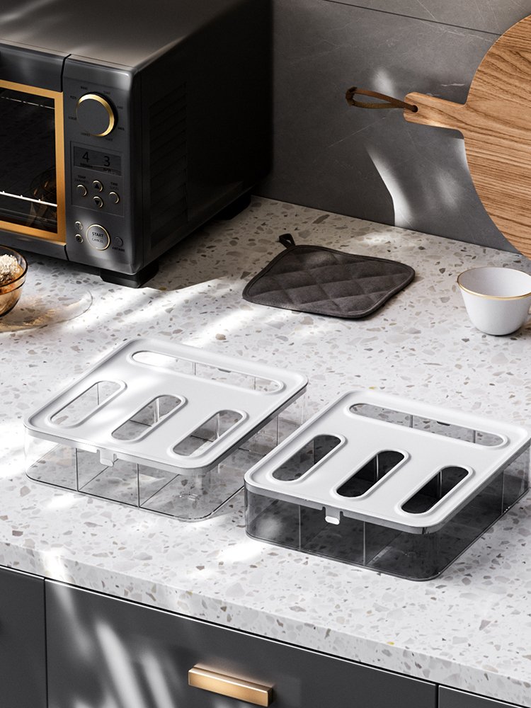 2023 Custom Kitchen Food Storage Bamboo Ziplock Bag Organizer Wall-mounted Drawer Packaging Dispenser Made of Wood