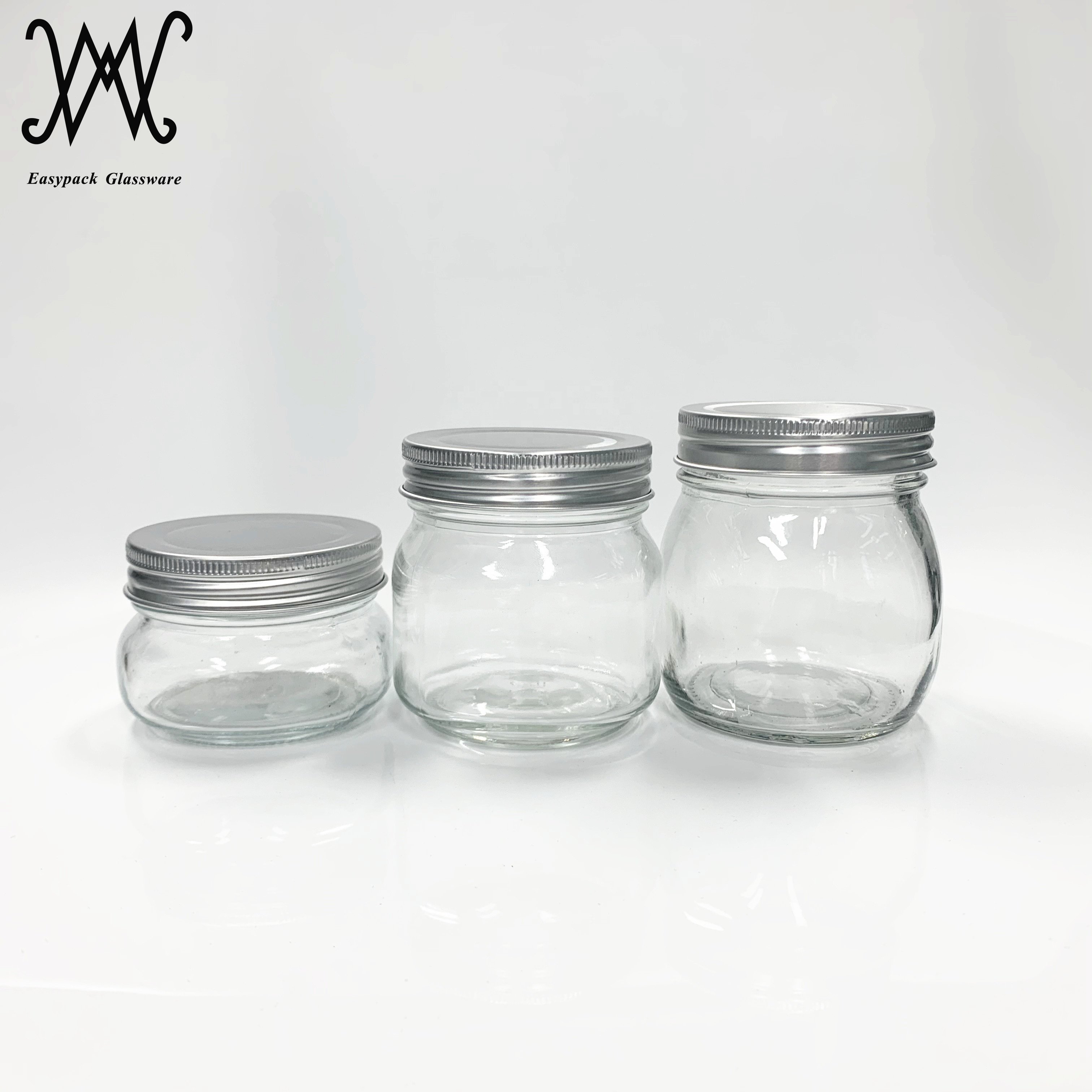 8oz 250ml square round regular mouth glass food storage mason jar with silver aluminum lid