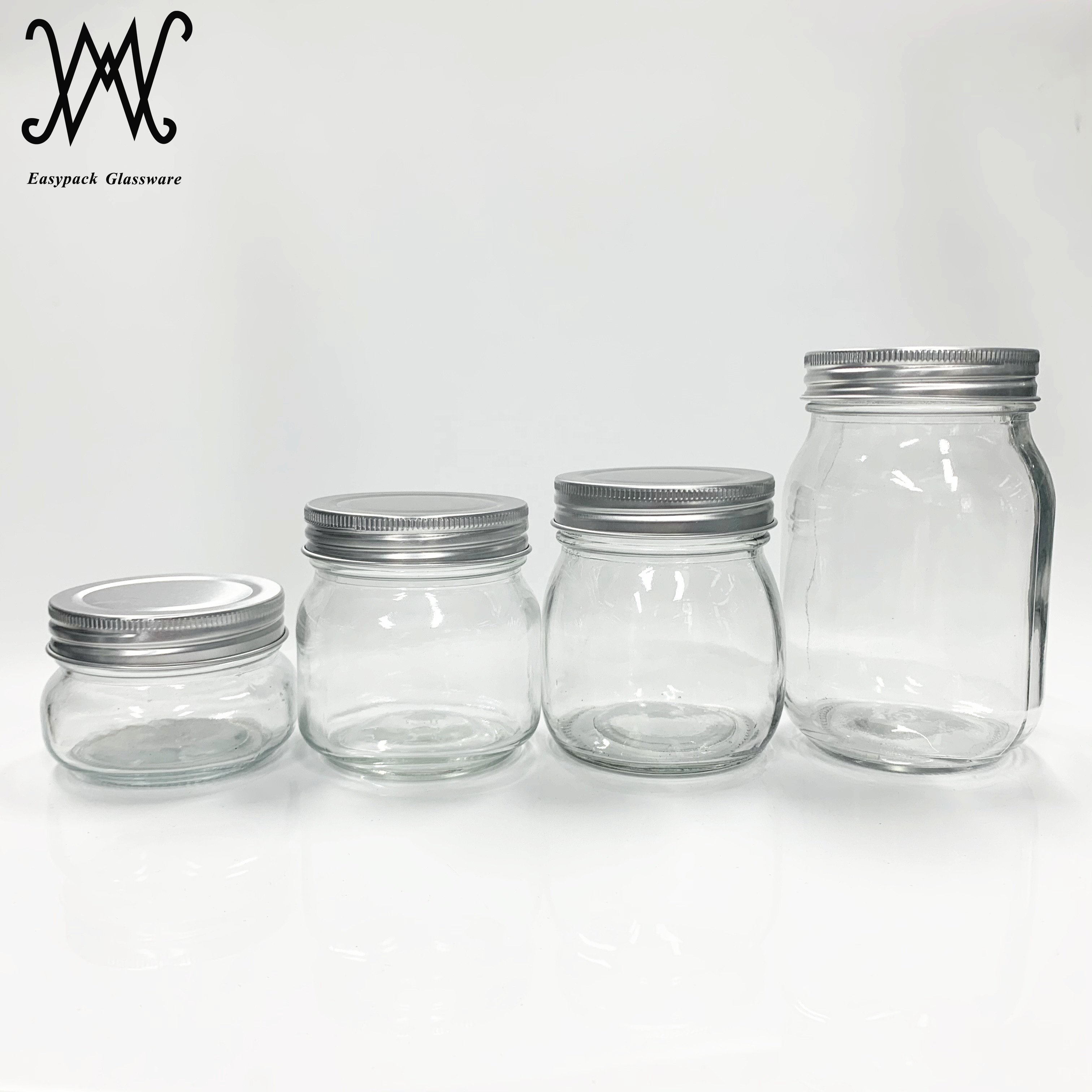 8oz 250ml square round regular mouth glass food storage mason jar with silver aluminum lid