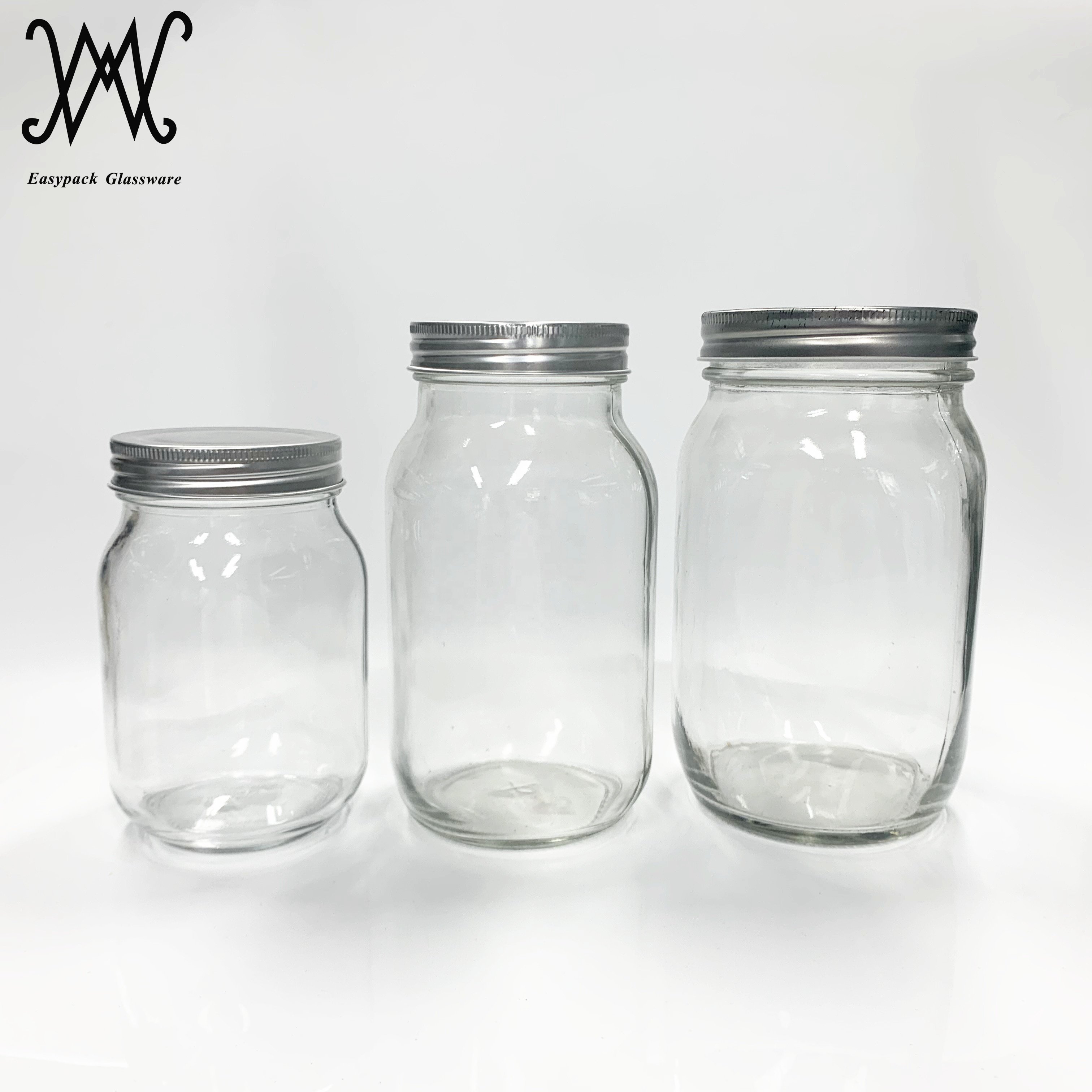 8oz 250ml square round regular mouth glass food storage mason jar with silver aluminum lid