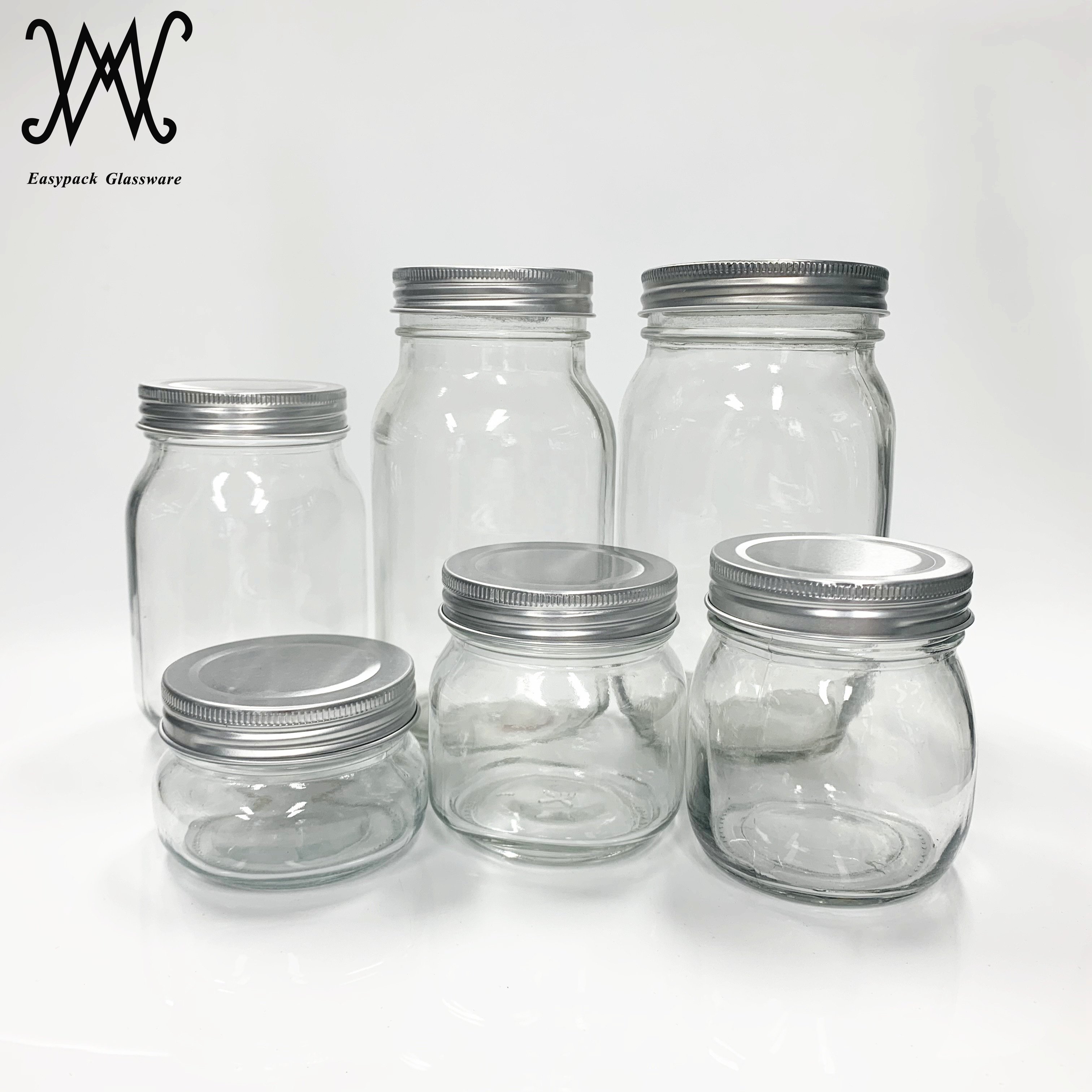 8oz 250ml square round regular mouth glass food storage mason jar with silver aluminum lid