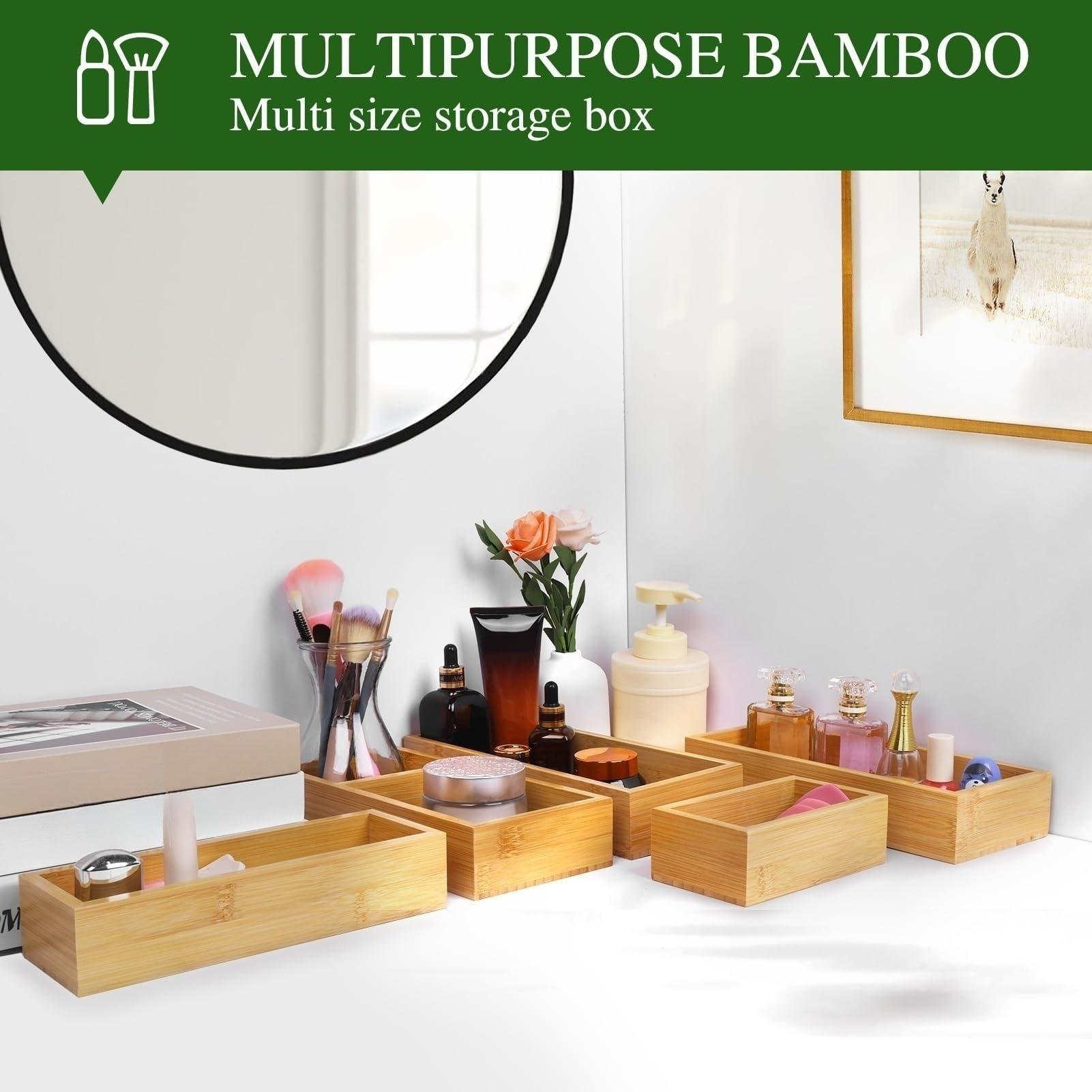 Bamboo Storage Box Drawer Organizer Set Wooden Desk Storage Box Kit Multi-use Junk Drawer Organizer