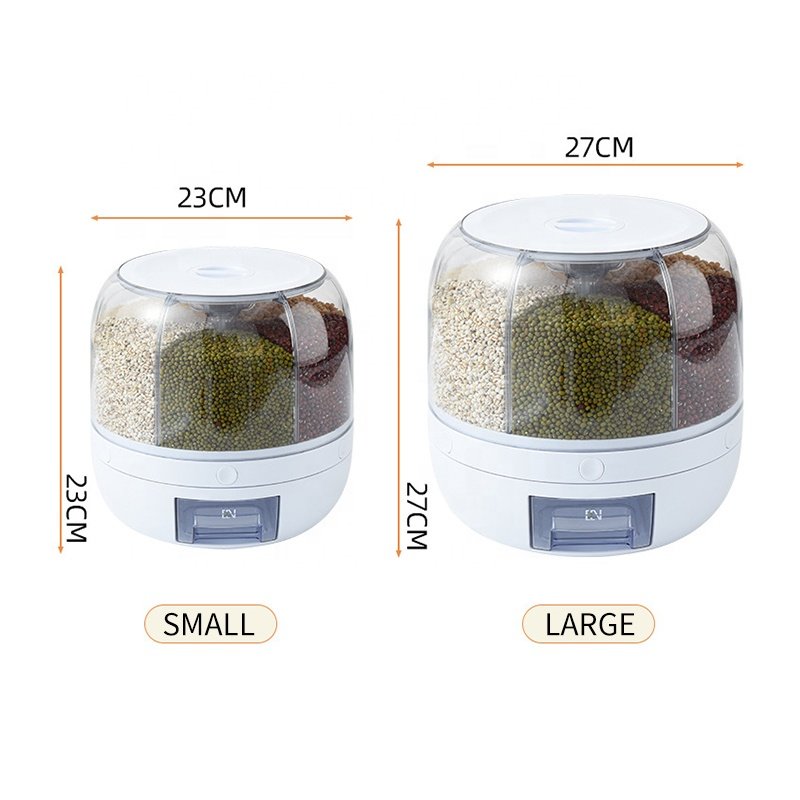 Plastic Round Cereal Rotating Grain Rice Bucket Container Food Storage Box Dispenser For Kitchen Grain Rice Container
