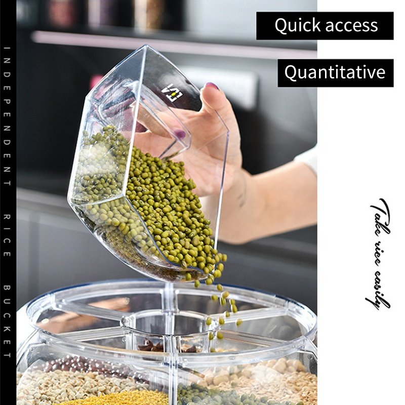 Plastic Round Cereal Rotating Grain Rice Bucket Container Food Storage Box Dispenser For Kitchen Grain Rice Container