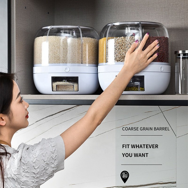 Plastic Round Cereal Rotating Grain Rice Bucket Container Food Storage Box Dispenser For Kitchen Grain Rice Container