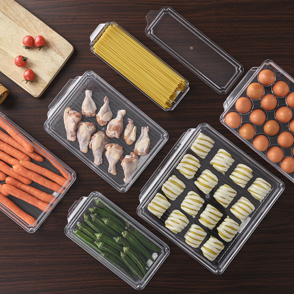 1112 PET Refrigerator Organizer Cabinet Freezer Pantry Clear Plastic Food Storage Container With Lid