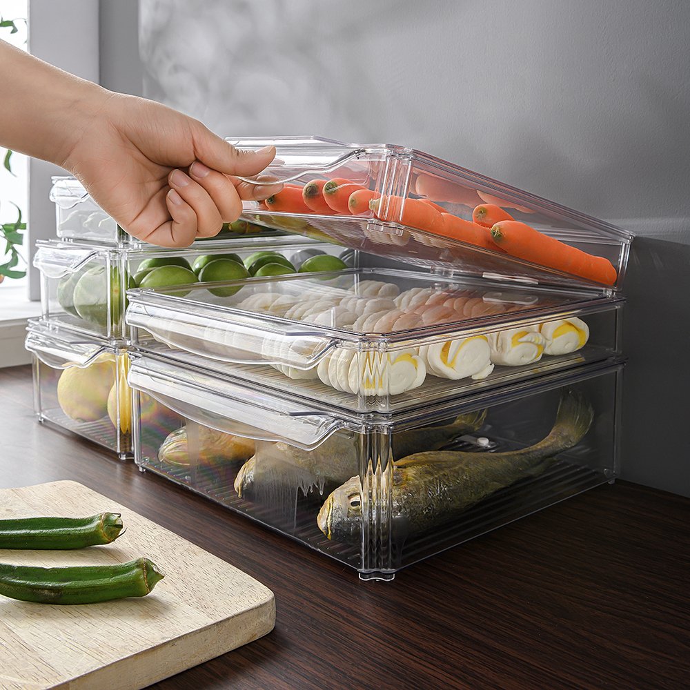 1112 PET Refrigerator Organizer Cabinet Freezer Pantry Clear Plastic Food Storage Container With Lid