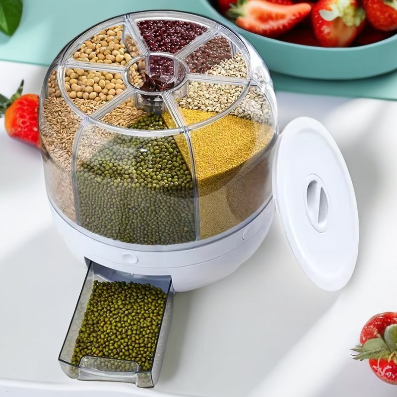 Plastic Rotating Cereal Storage Box Grain Storage Container New Design 10kg Rotating Separate Rice Dispenser