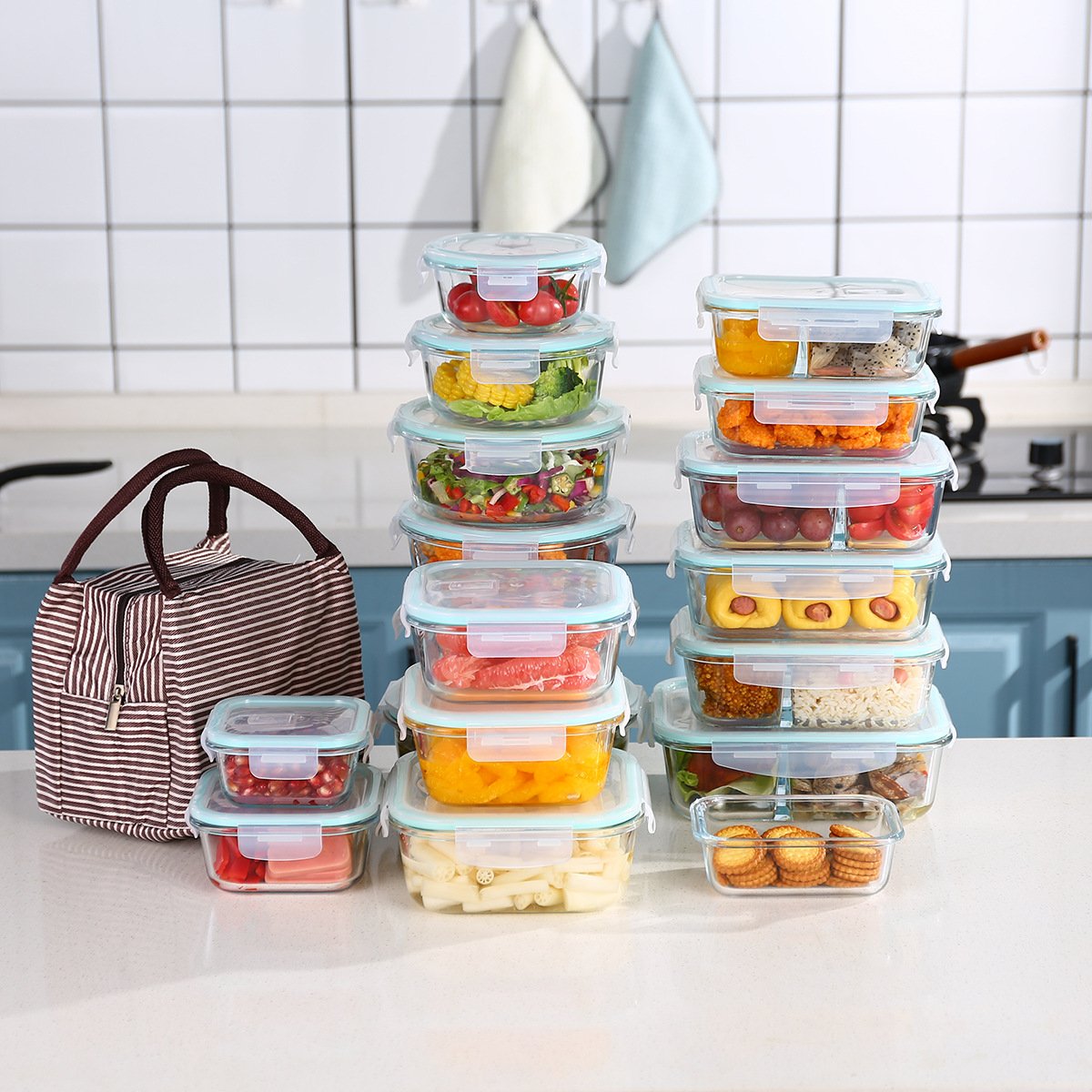 Wholesale Clear Microwave BPA Free Meal Prep Glass Lunch Box Glass food Containers With Plastic Lid