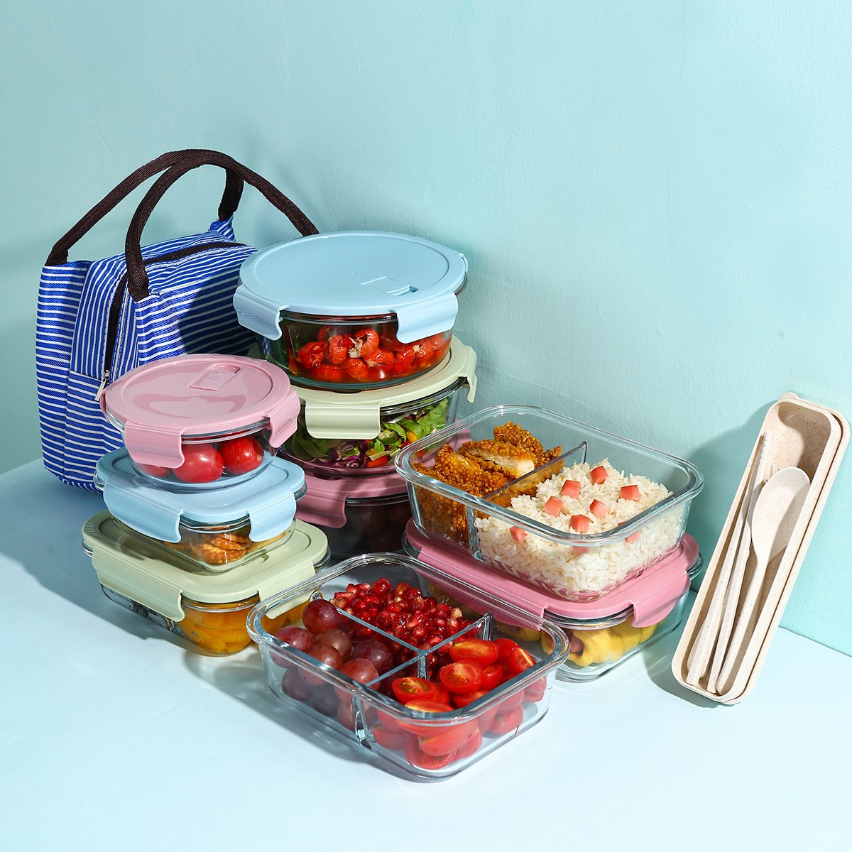 Wholesale Clear Microwave BPA Free Meal Prep Glass Lunch Box Glass food Containers With Plastic Lid