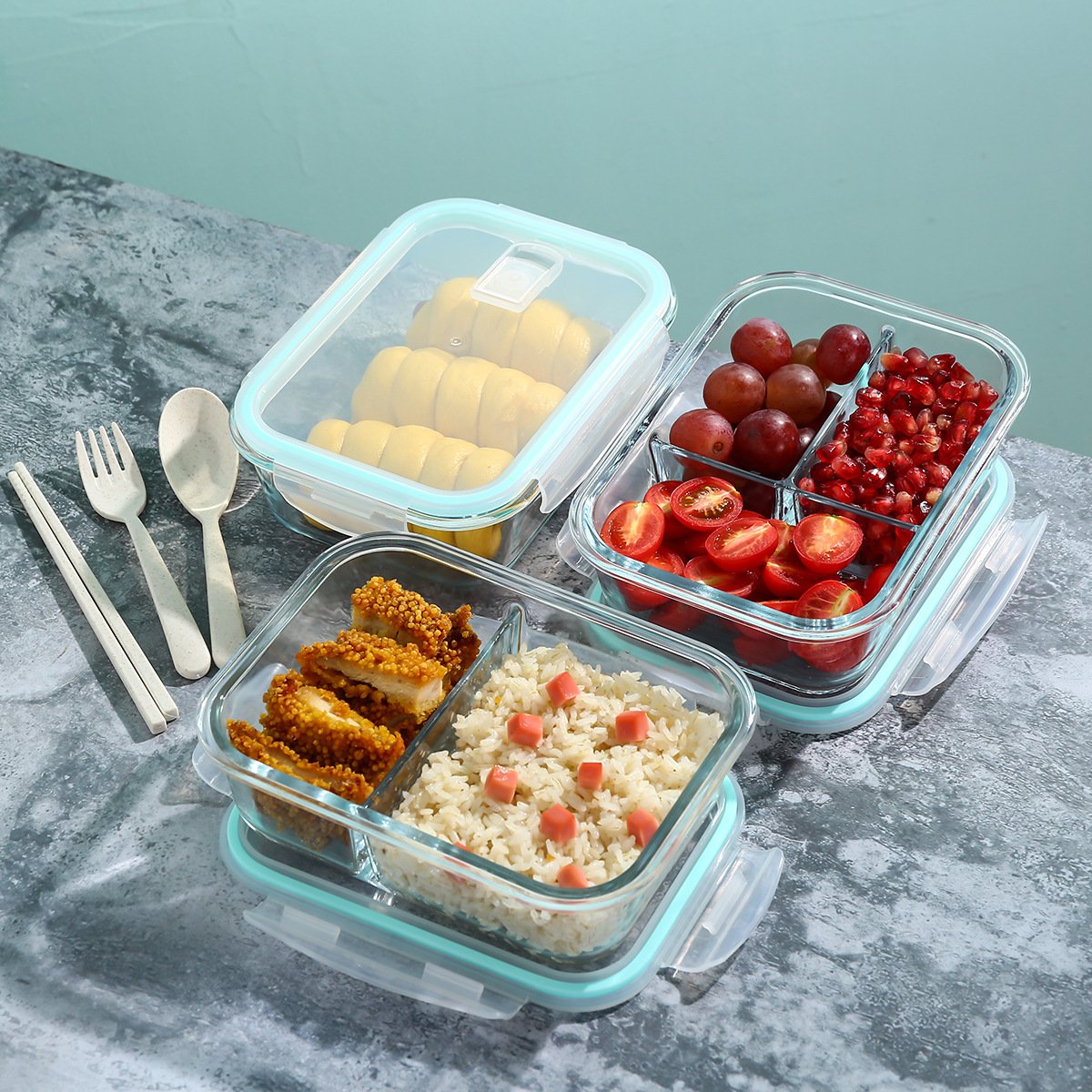 Wholesale Clear Microwave BPA Free Meal Prep Glass Lunch Box Glass food Containers With Plastic Lid