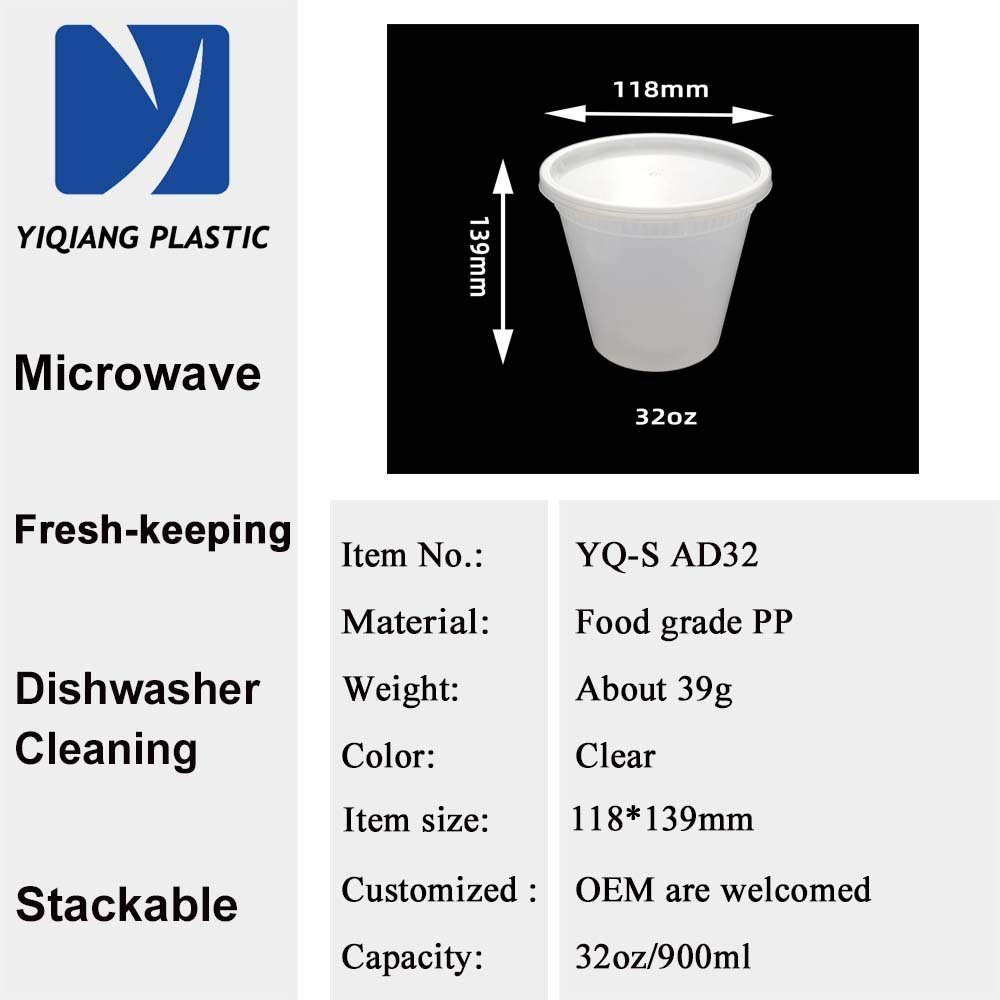 8Oz 16Oz 32Oz Freshware Plastic BPA-Free Leakproof Round Microwave Freezer Safe Deli Food Storage Container With Airtight Lids