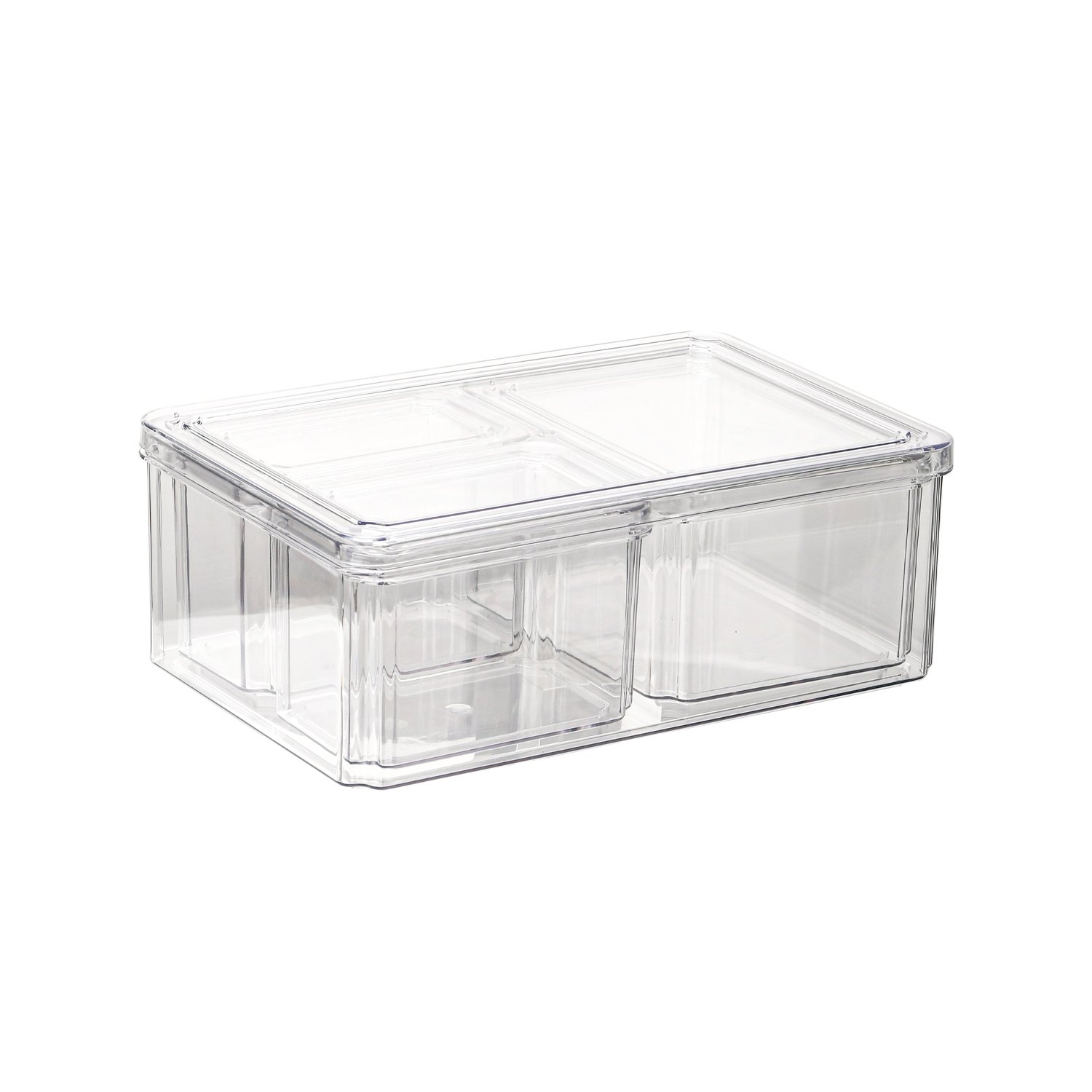 4PCS Hot Sale BPA Free Transparent Plastic PET Desk Storage Box Fridge Stackable Refrigerator Organizer Bins Set with Lid