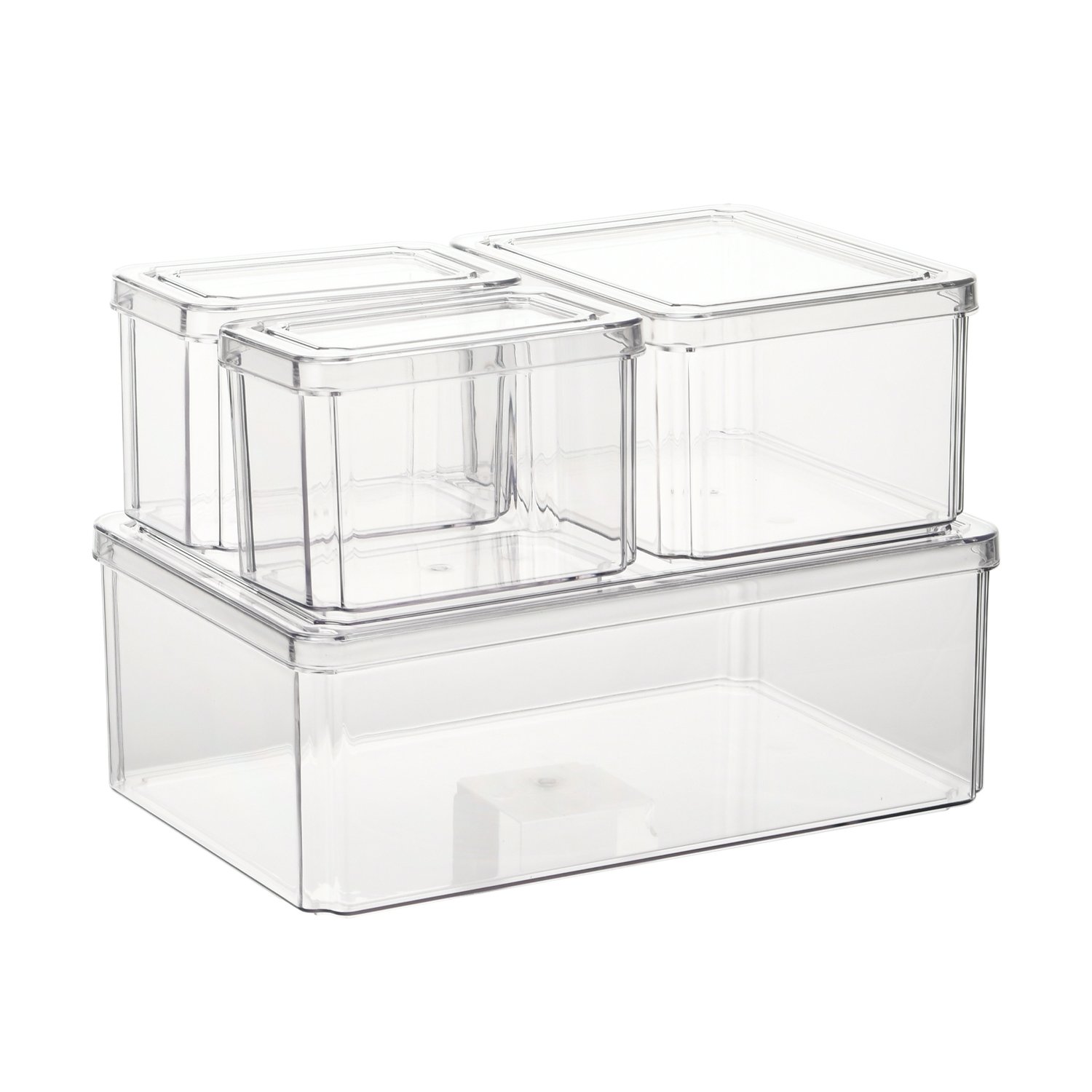 4PCS Hot Sale BPA Free Transparent Plastic PET Desk Storage Box Fridge Stackable Refrigerator Organizer Bins Set with Lid