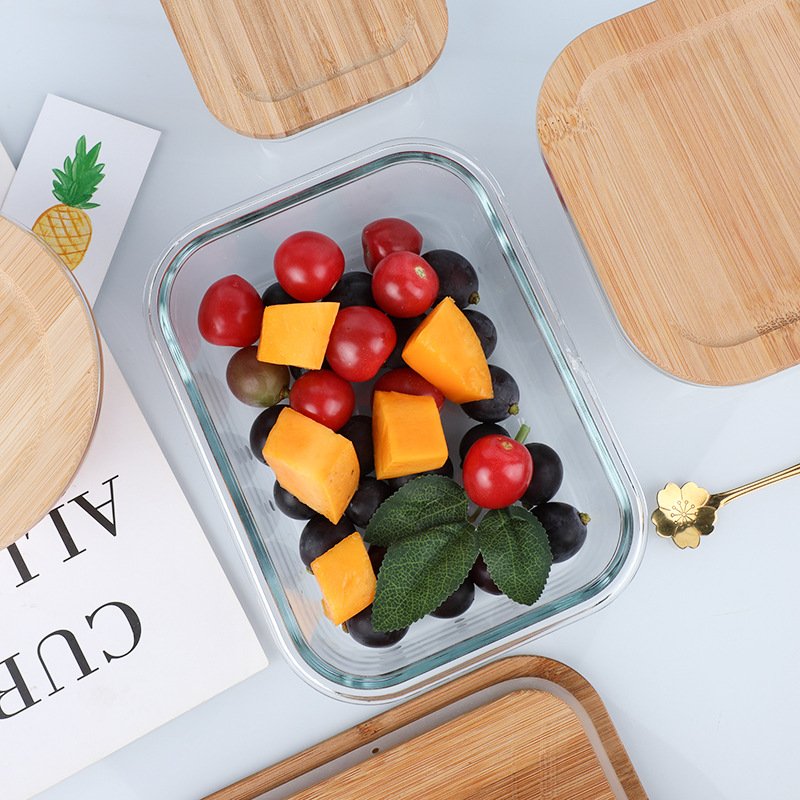 Food Storage Containers Set -Glass Meal Prep Lunch Boxes with Bamboo Lids
