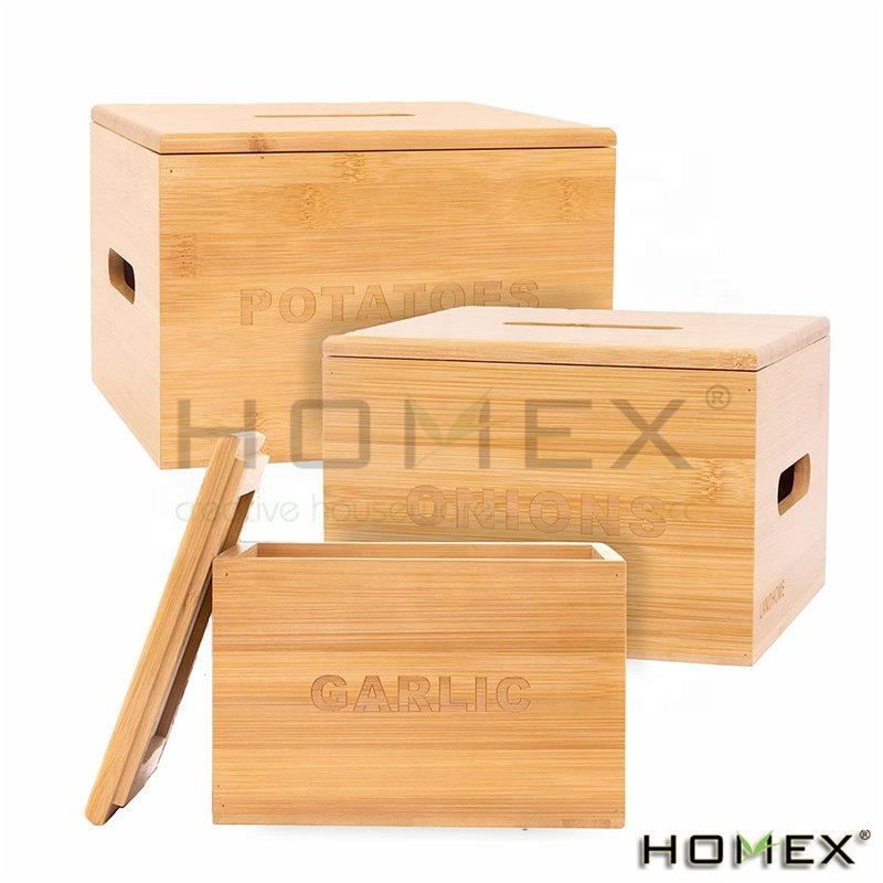 3 Pcs Onion and Potato Storage Bins Stackable Bamboo Vegetable Containers Garlic Pantry Canister