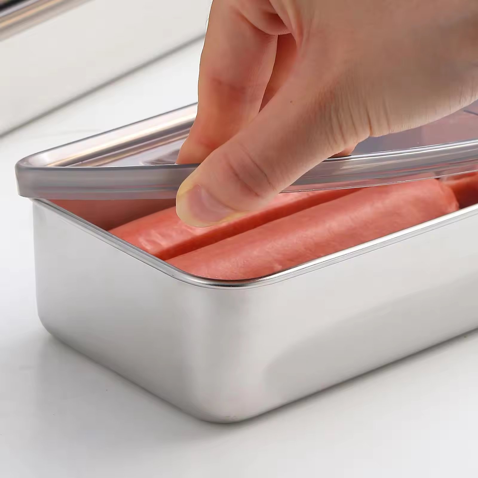 400ml food storage box stainless steel 304 airtight food container with transparent lid for vegetable/meat/ fruit