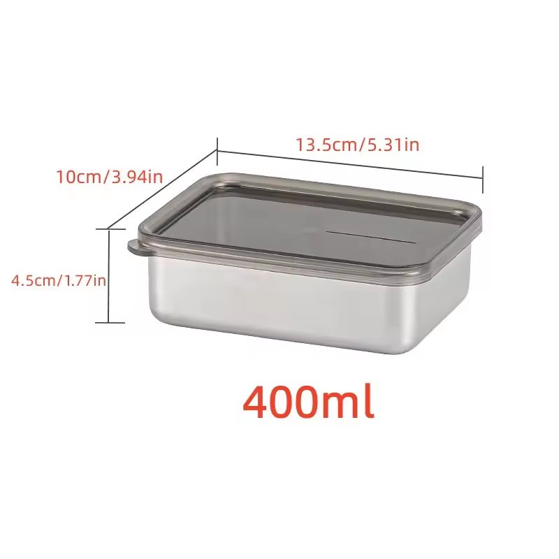 400ml food storage box stainless steel 304 airtight food container with transparent lid for vegetable/meat/ fruit