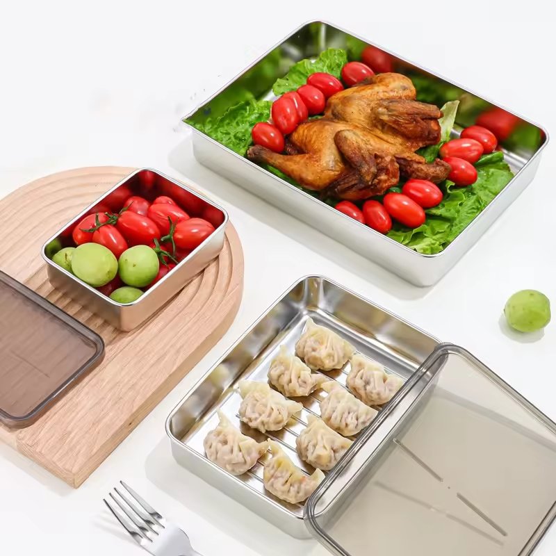 400ml food storage box stainless steel 304 airtight food container with transparent lid for vegetable/meat/ fruit