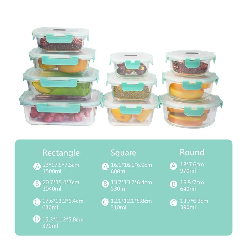 10 Piece Glasswaer Heat Resistant Borosilicate Glass Meal Prep Containers Glass Bowl Food Storage Container Set