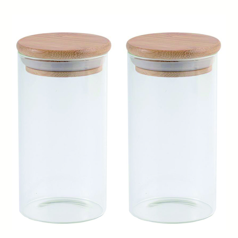 Jar Container with Lid Hot Sale Kitchen Storage Glass with Bamboo Wood Storage Bottles & Jars Store Food