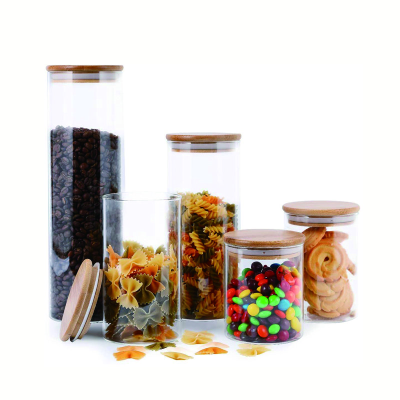 Jar Container with Lid Hot Sale Kitchen Storage Glass with Bamboo Wood Storage Bottles & Jars Store Food