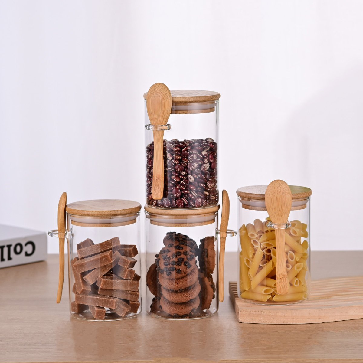 Wholesale 4pcs Airtight Empty eco-friendly kitchen glass food storage jar set