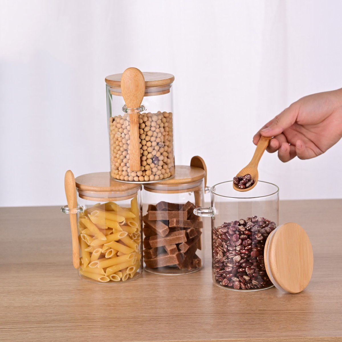 Wholesale 4pcs Airtight Empty eco-friendly kitchen glass food storage jar set