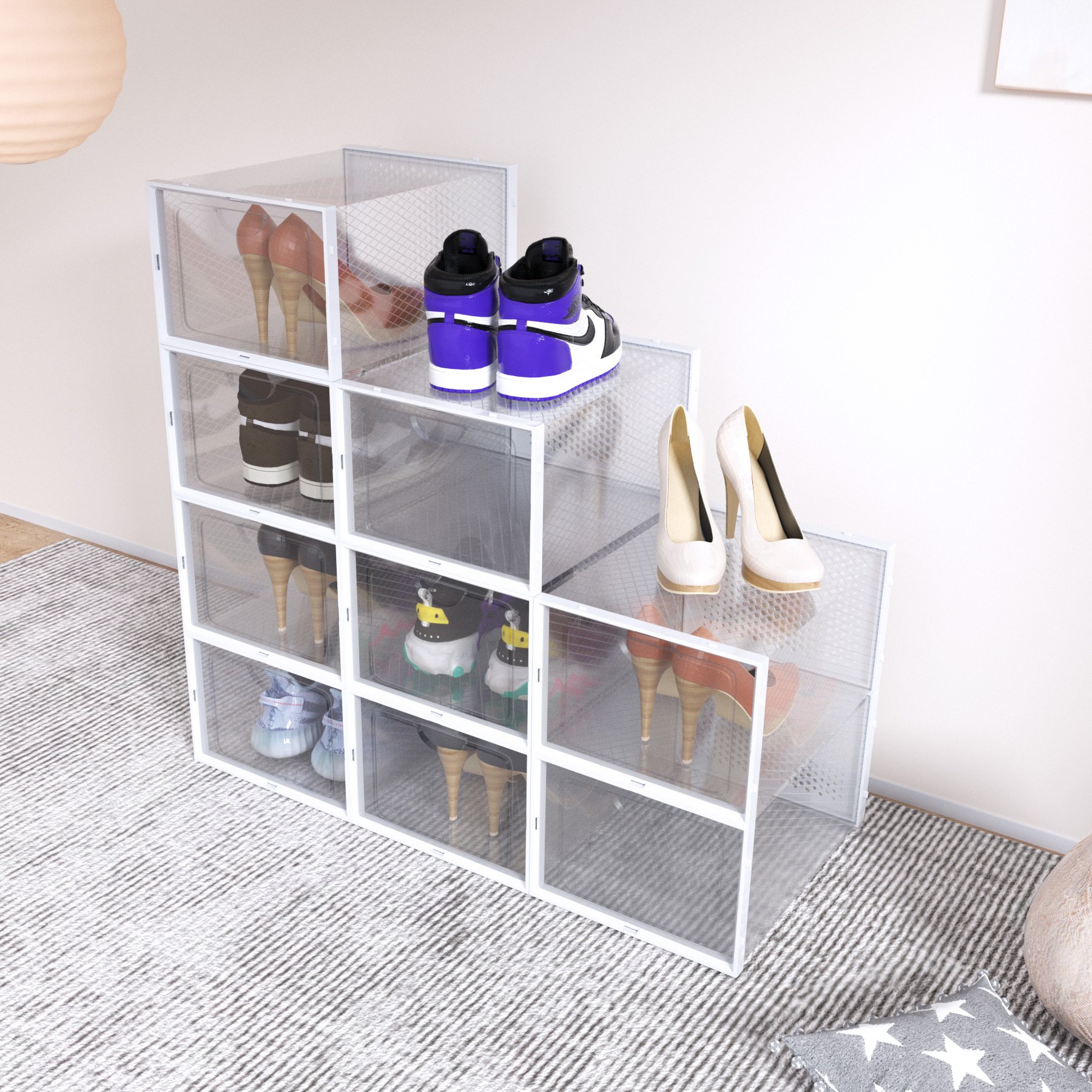 Household Shoe Storage Box Magnetic Organizer Storage Boxes Plastic Folding Shoe Box