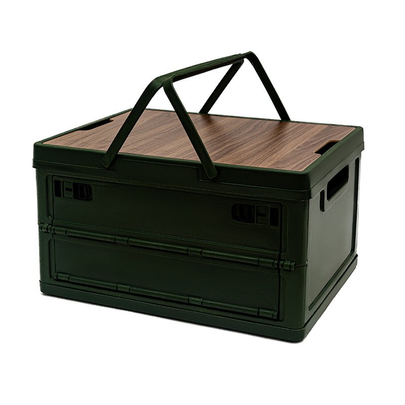 Foldable Plastic Storage Box with Imitation Wood Lid Foldable Stackable Storage Box Organizer