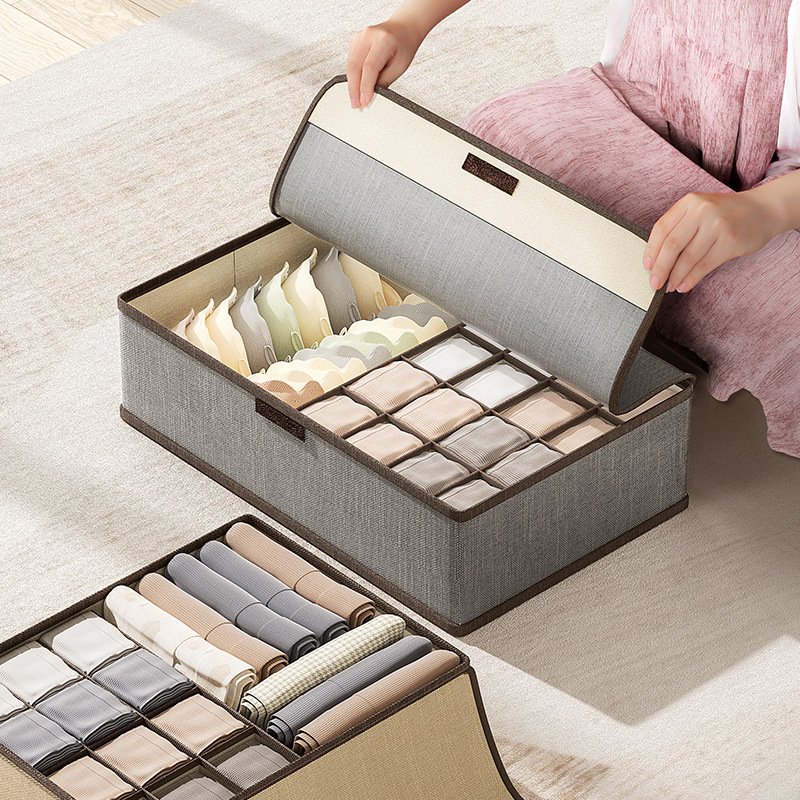New Home Underwear Storage Box Fabric Oxford Cloth Multi-grid Foldable Panties Socks Underwear Box Bra Organizer Box