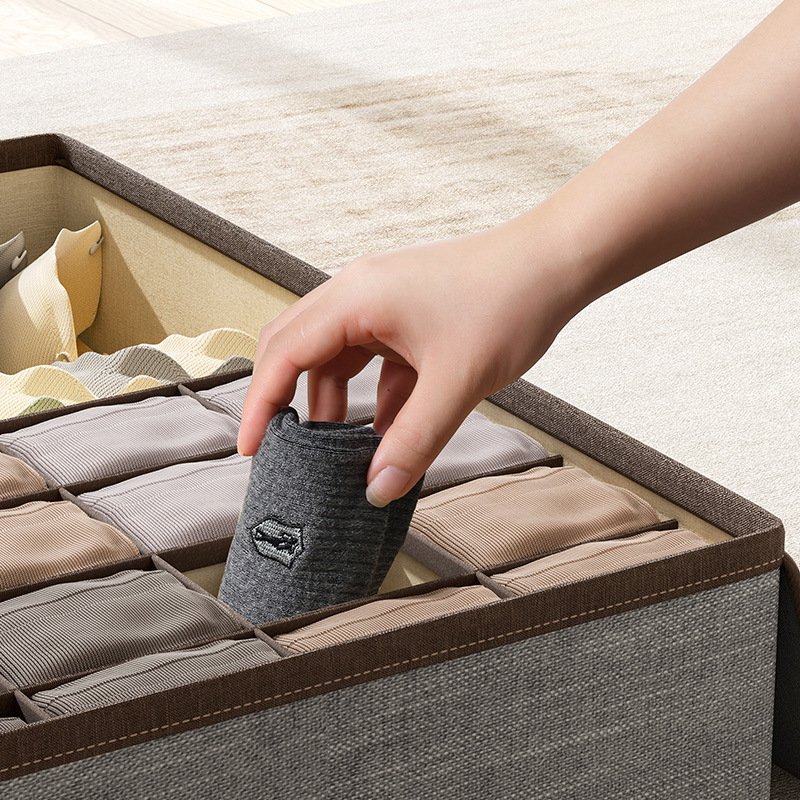 New Home Underwear Storage Box Fabric Oxford Cloth Multi-grid Foldable Panties Socks Underwear Box Bra Organizer Box