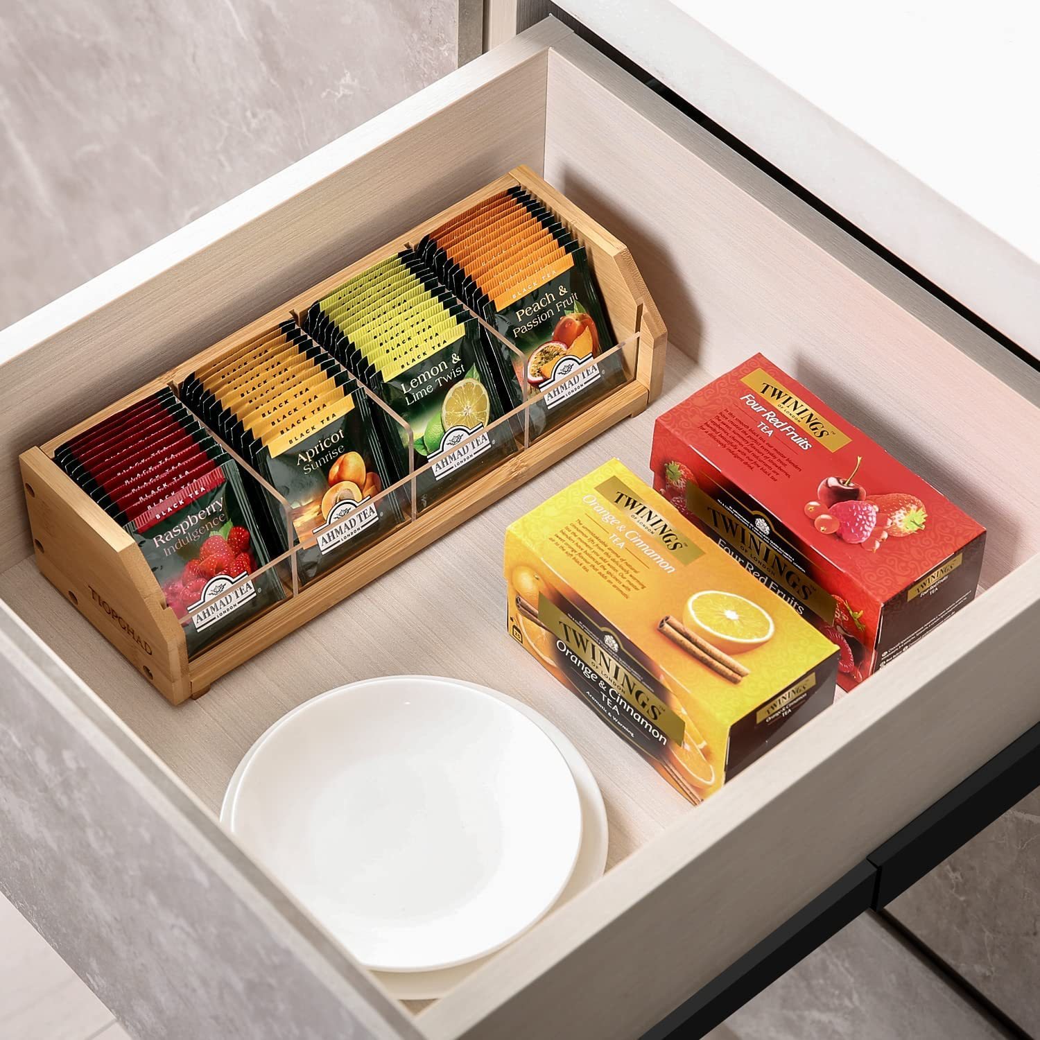 Creative Desktop Tea Bag Storage Box With Lid Holder Countertop Wooden Tea Organizer Basket Storage Boxes