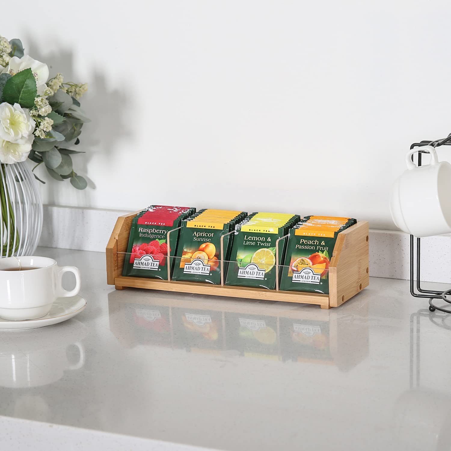 Creative Desktop Tea Bag Storage Box With Lid Holder Countertop Wooden Tea Organizer Basket Storage Boxes