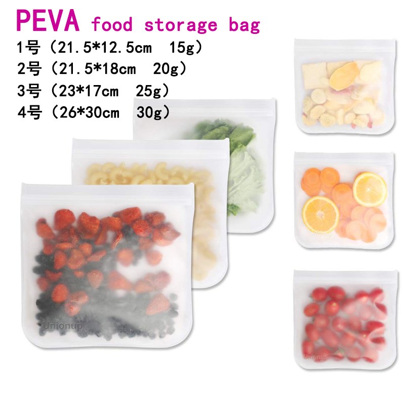 4 size BPA free Reusable PEVA Food Storage Bags for Snack Fruit and Vegetables