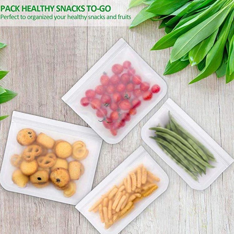 4 size BPA free Reusable PEVA Food Storage Bags for Snack Fruit and Vegetables