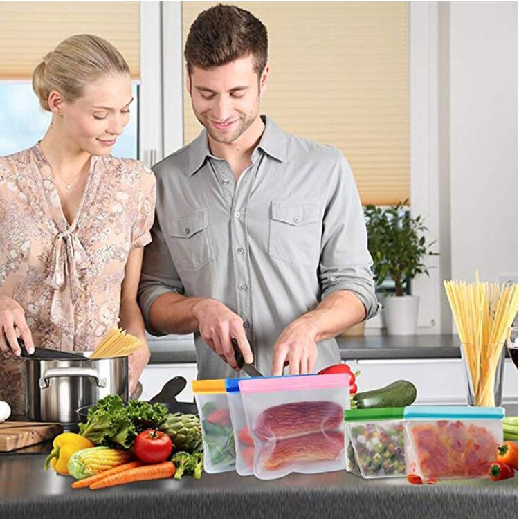 4 size BPA free Reusable PEVA Food Storage Bags for Snack Fruit and Vegetables