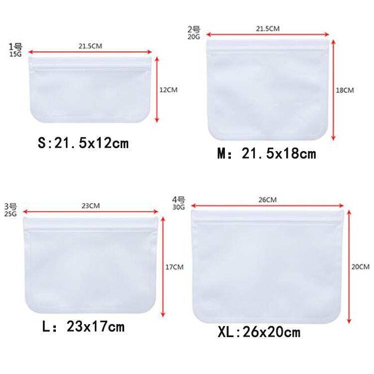 4 size BPA free Reusable PEVA Food Storage Bags for Snack Fruit and Vegetables