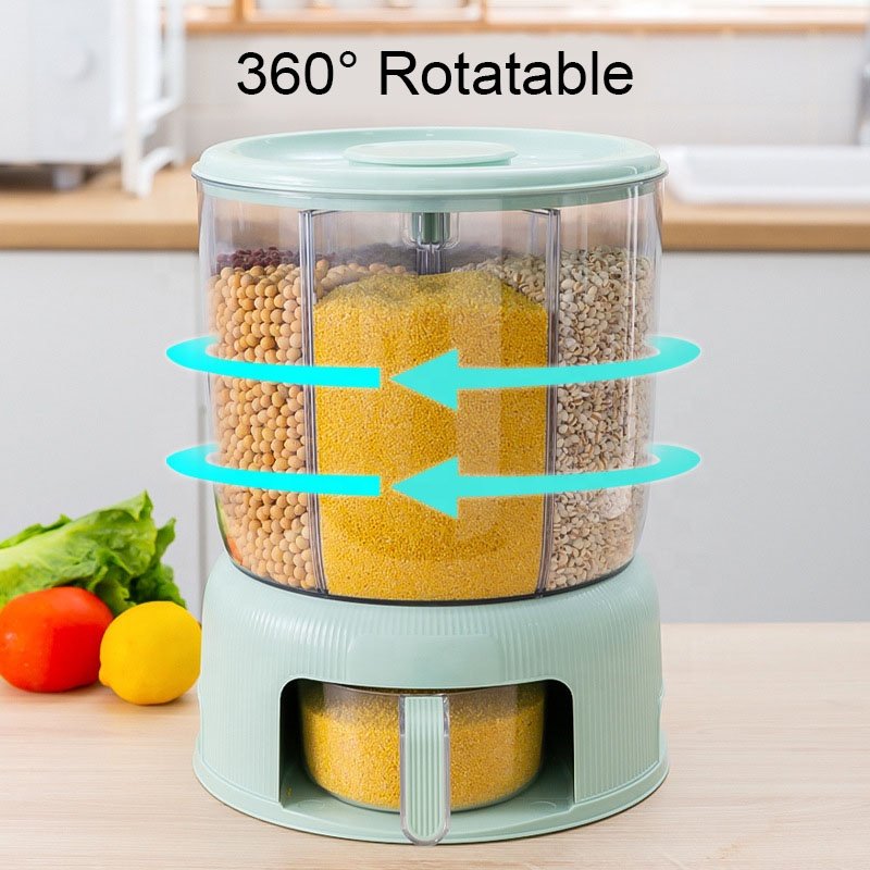6-slot Rotating Grain Food Storage Container Rice Bucket Barrel for Food Storage in Kitchen