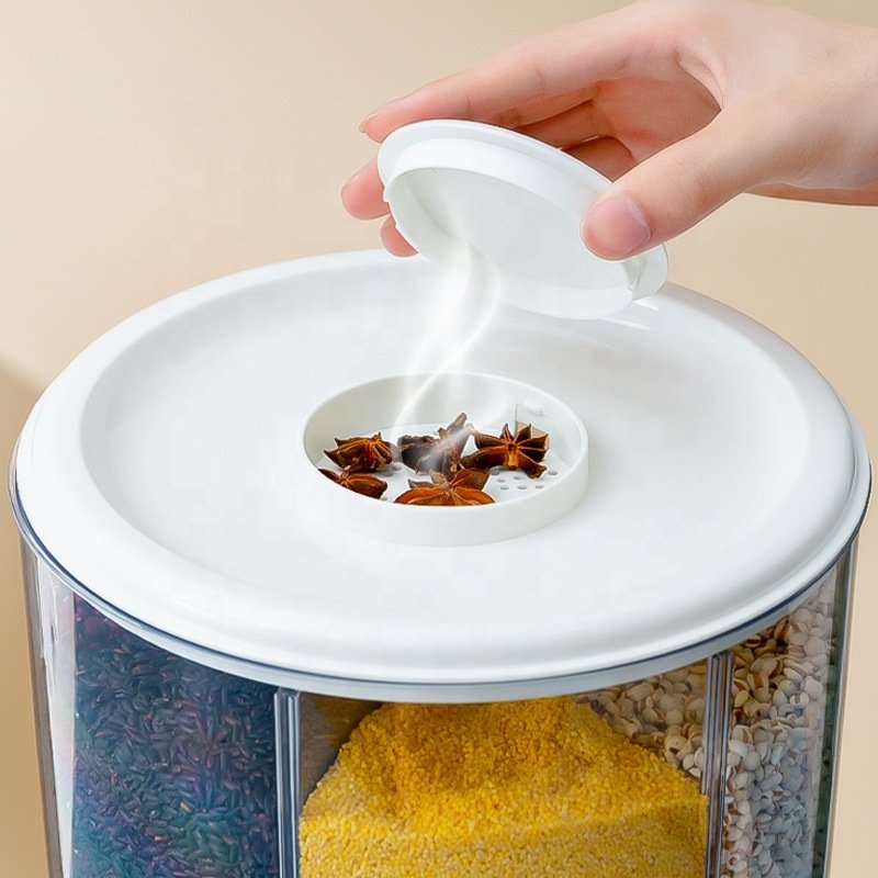 6-slot Rotating Grain Food Storage Container Rice Bucket Barrel for Food Storage in Kitchen