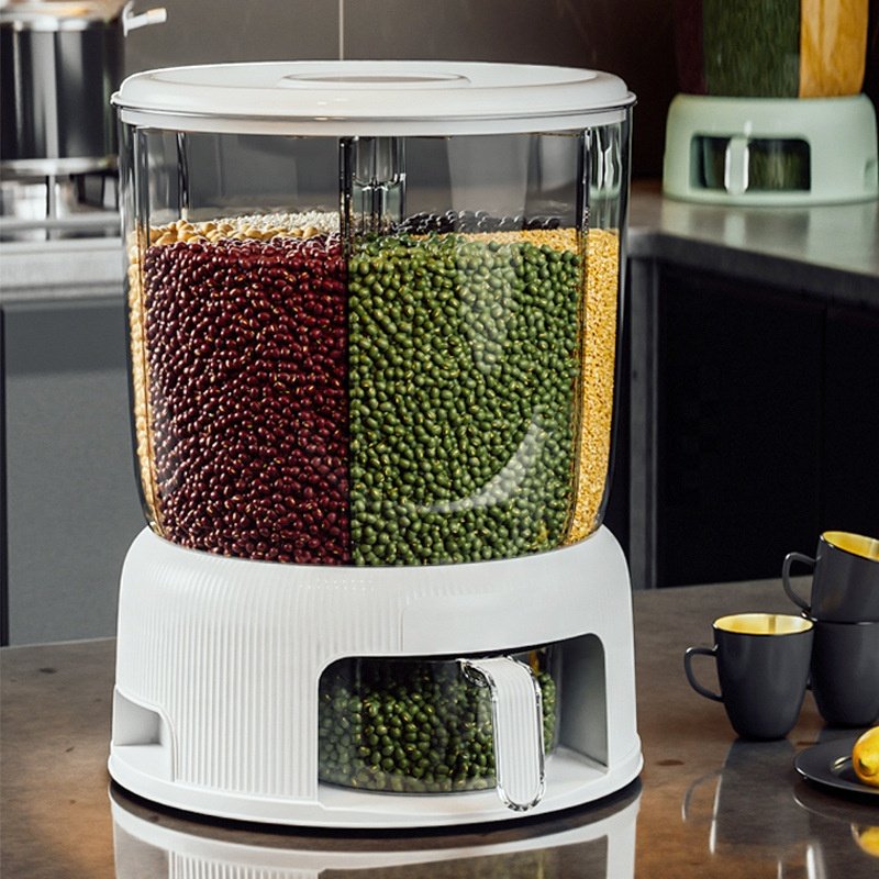 6-slot Rotating Grain Food Storage Container Rice Bucket Barrel for Food Storage in Kitchen