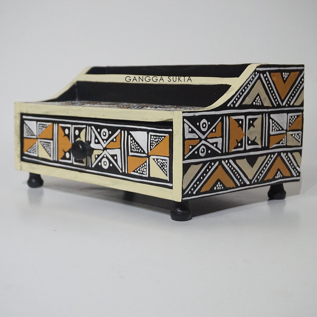 Multicolor Batik Wooden Storage Box Handcrafted Modern Dot Artistic Painted Cedar Home Organization Elegant Floral Tool