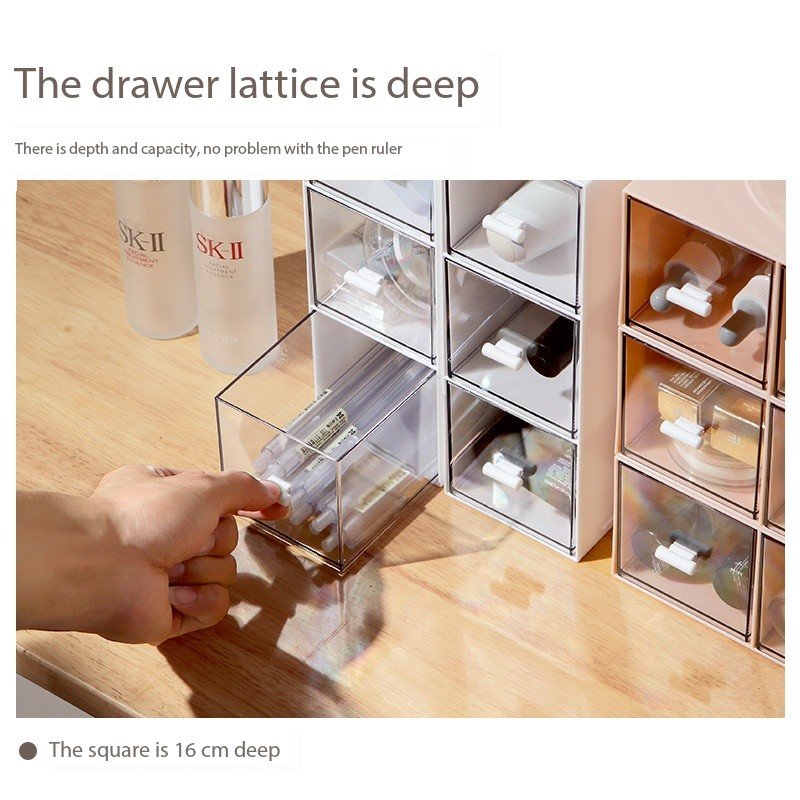 Storage Box, 3 Layer Transparent Case, Desktop Commodity Shelf Drawer, Cabinet Organizer for Cosmetic Office