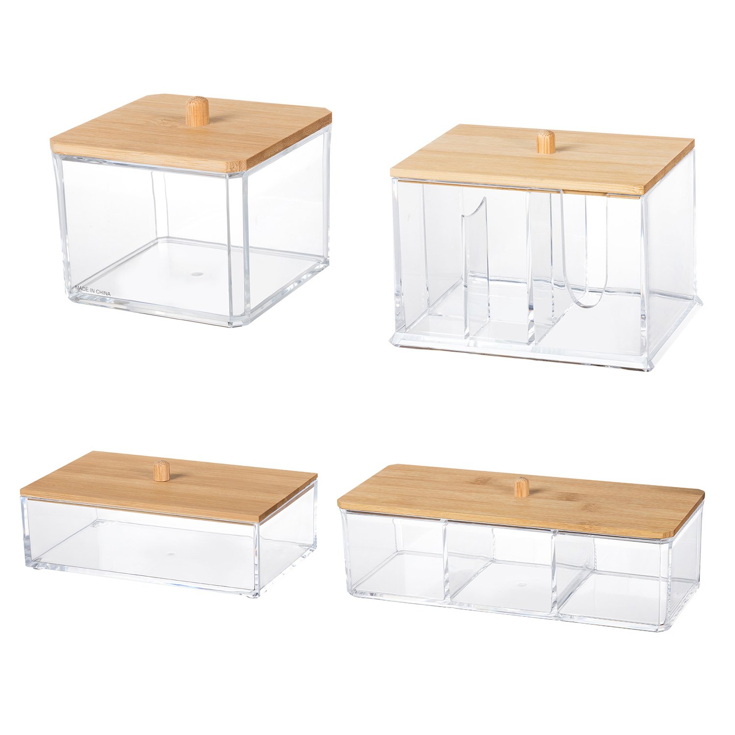 Wholesale Hot Sale Cotton Swab Storage Box Makeup Tool Box Bathroom Storage Jar with Bamboo Lids