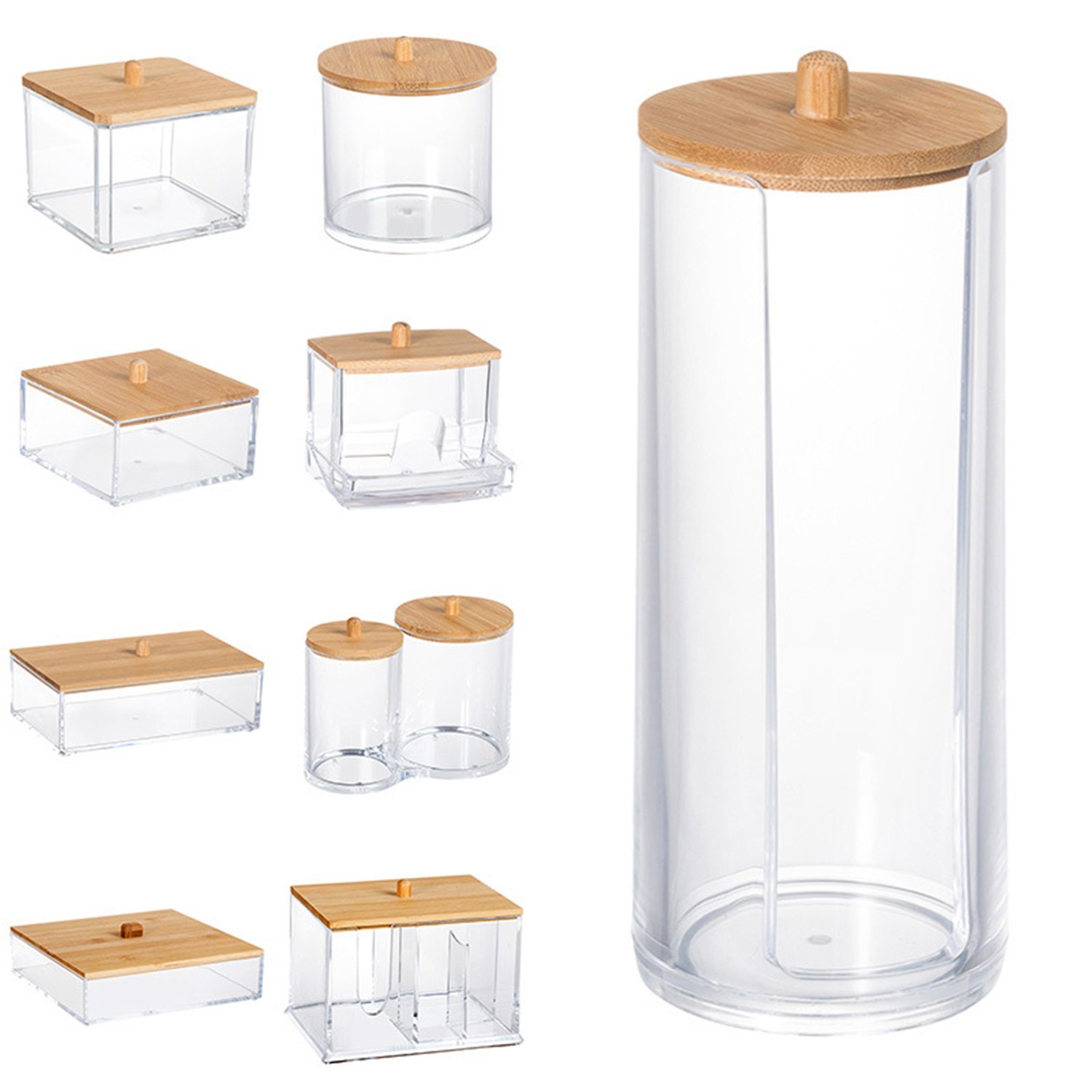Wholesale Hot Sale Cotton Swab Storage Box Makeup Tool Box Bathroom Storage Jar with Bamboo Lids
