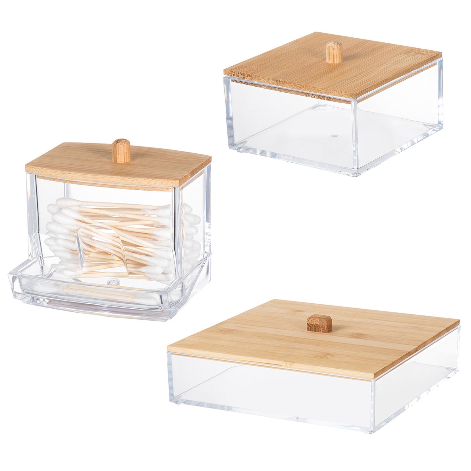 Wholesale Hot Sale Cotton Swab Storage Box Makeup Tool Box Bathroom Storage Jar with Bamboo Lids