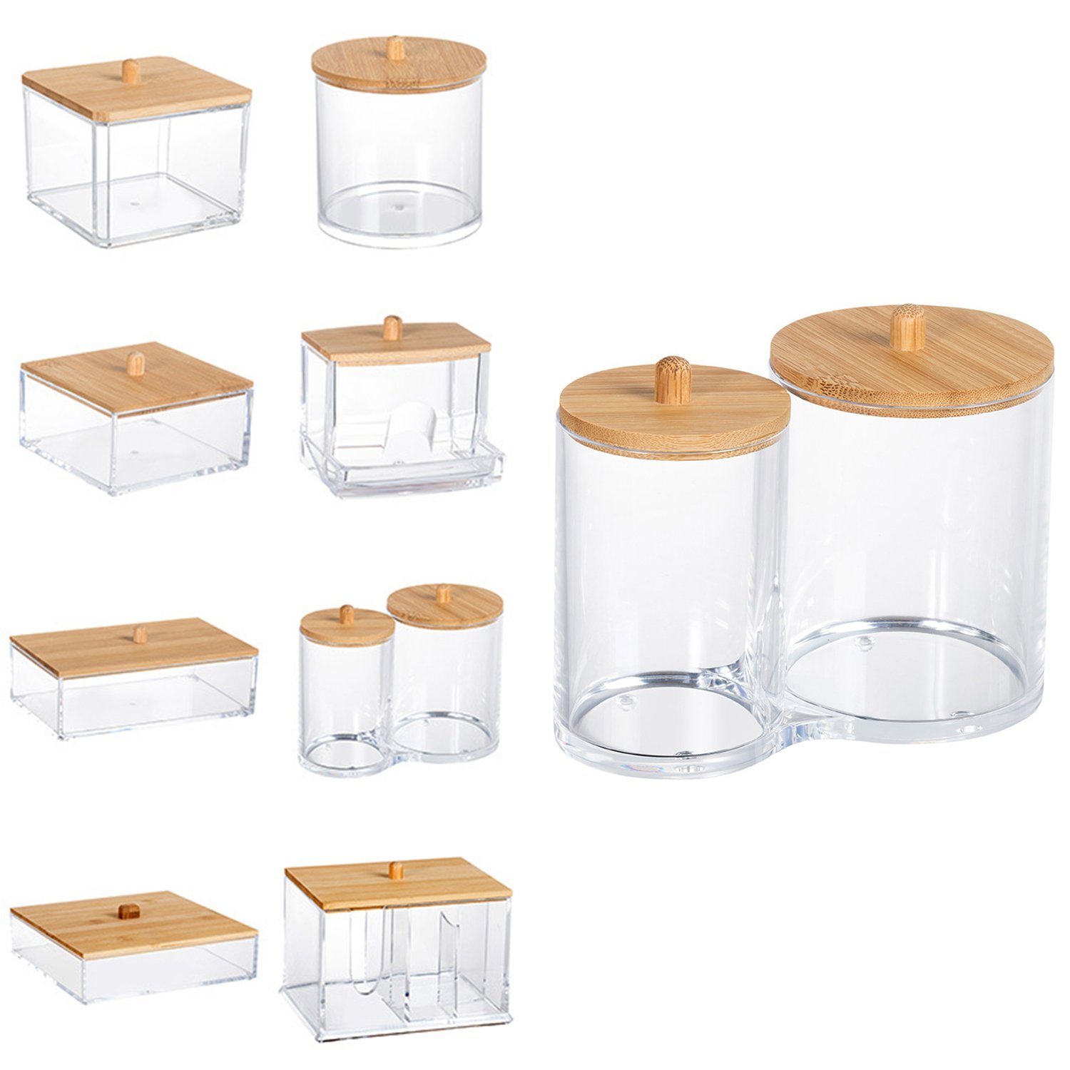 Wholesale Hot Sale Cotton Swab Storage Box Makeup Tool Box Bathroom Storage Jar with Bamboo Lids